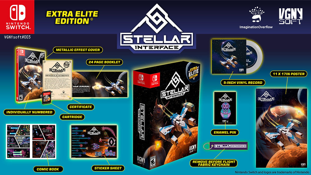 Stellar Interface Extra Elite Edition packaging with various included items on a blue background