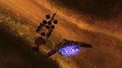 Space ship in front of a planet with a starry background
