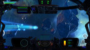 Space ship cockpit view with a planet and space scene in the background