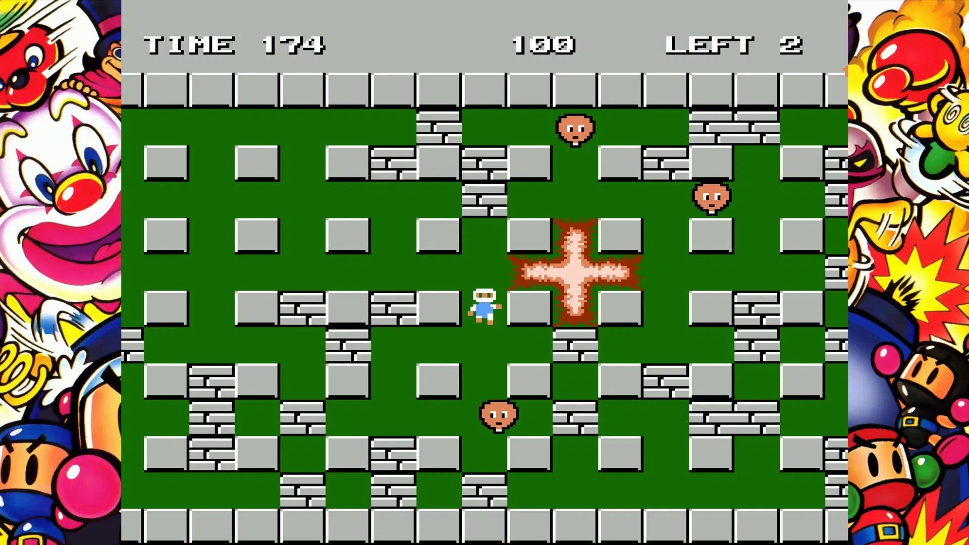 Simplified 2D platformer game with characters and obstacles on a grid.
