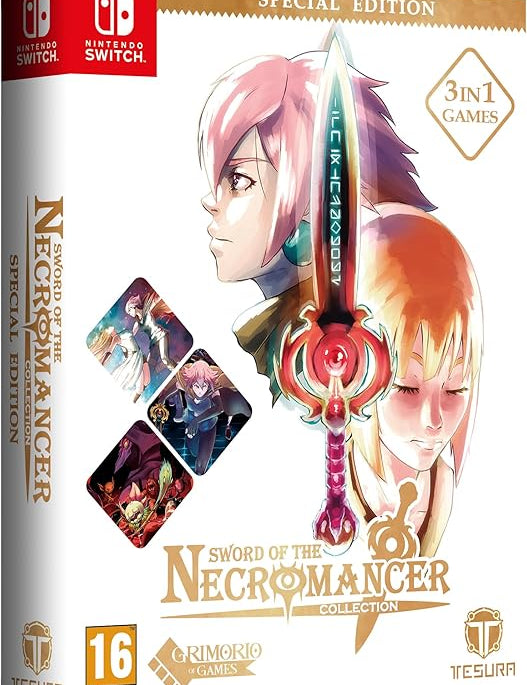 Nintendo Switch game console packaging for 'Sword of the Necromancer Collection' with character illustration and logos.