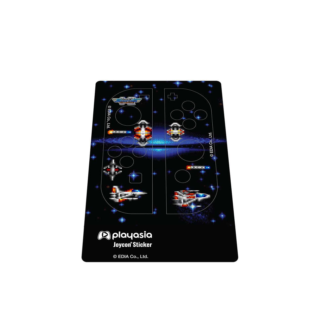 Playasia joystick sticker with gaming controller layout on a black background