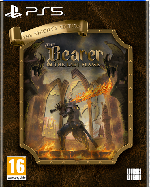 Game cover for 'The Bearer & The Last Flame' with PS5 logo and Meriotoen branding.