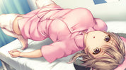 Anime character lying on a bed wearing a pink outfit