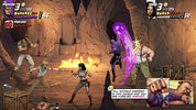 Action-packed scene from a video game with characters in a cave-like setting.