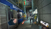 Video game scene with a character holding a weapon in an urban setting.