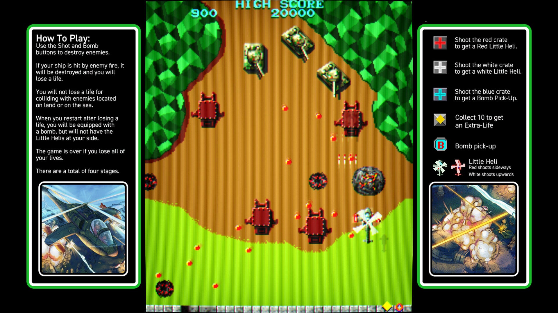 Simplified space shooter game interface with player controls and game rules on a green background