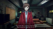 Character in a red coat standing in a room with a TV and bulletin board.