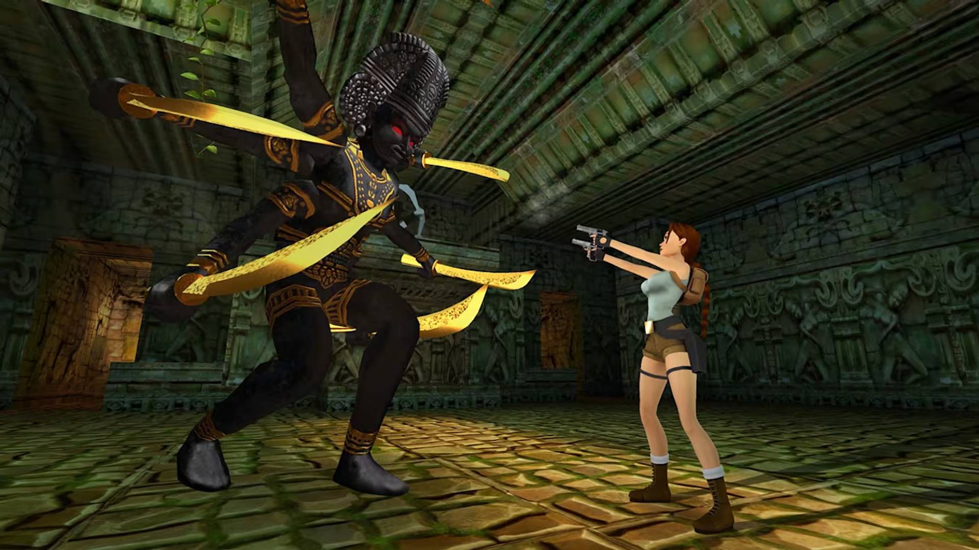 Two characters in a video game setting with one character wielding a weapon and the other holding a gun.