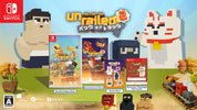 Promotional image of 'unraveled 2' for Nintendo Switch with game cases, characters, and a cat-like figure.