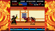Video game screen with two characters in a room, surrounded by dragon graphics.