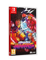Video game case for 'Vengeance Hunters' on Nintendo Switch with colorful artwork and character images.