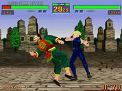 Two characters in a fighting game with a castle-like background