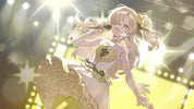 Animated character with a microphone on a stage with bright lights
