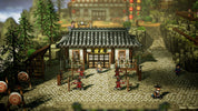Pixel art scene of a traditional Japanese village with buildings and characters.