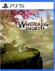 PlayStation 5 game case for 'Wandering Swords' with a scenic cover featuring two characters and a horse.