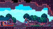 Pixel art scene with characters and a house in a forest setting