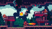 Pixel art scene with characters and platforms in a forest setting