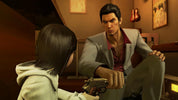 Character holding a gun in a tense situation with another character in a dimly lit room.