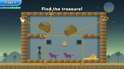 Game level design with treasure hunt elements and text 'Find the treasure!' on a wooden platform.