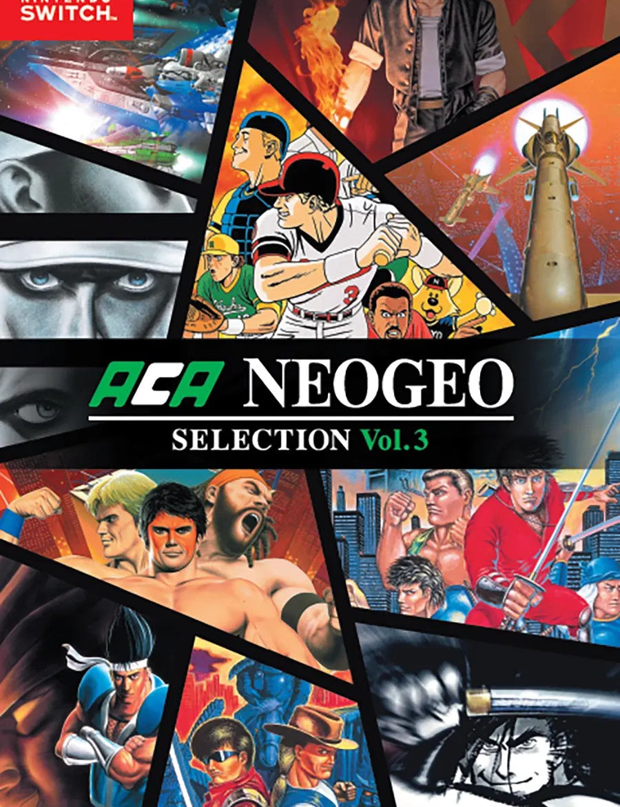 Cover of ACA NEOGEO Selection Vol. 3 for Nintendo Switch with various characters and scenes.
