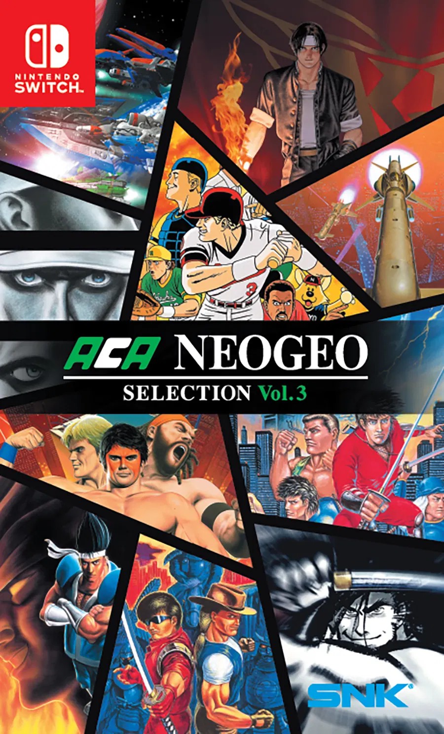 Cover of ACA NEOGEO Selection Vol. 3 for Nintendo Switch with various characters and scenes.
