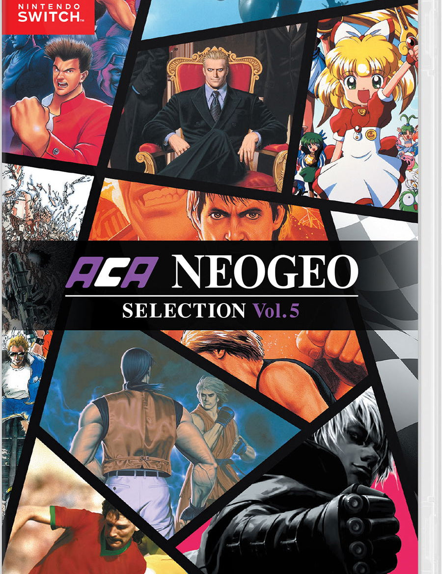 Cover of ACA NEOGEO Selection Vol. 5 for Nintendo Switch featuring various characters and SNK logo.