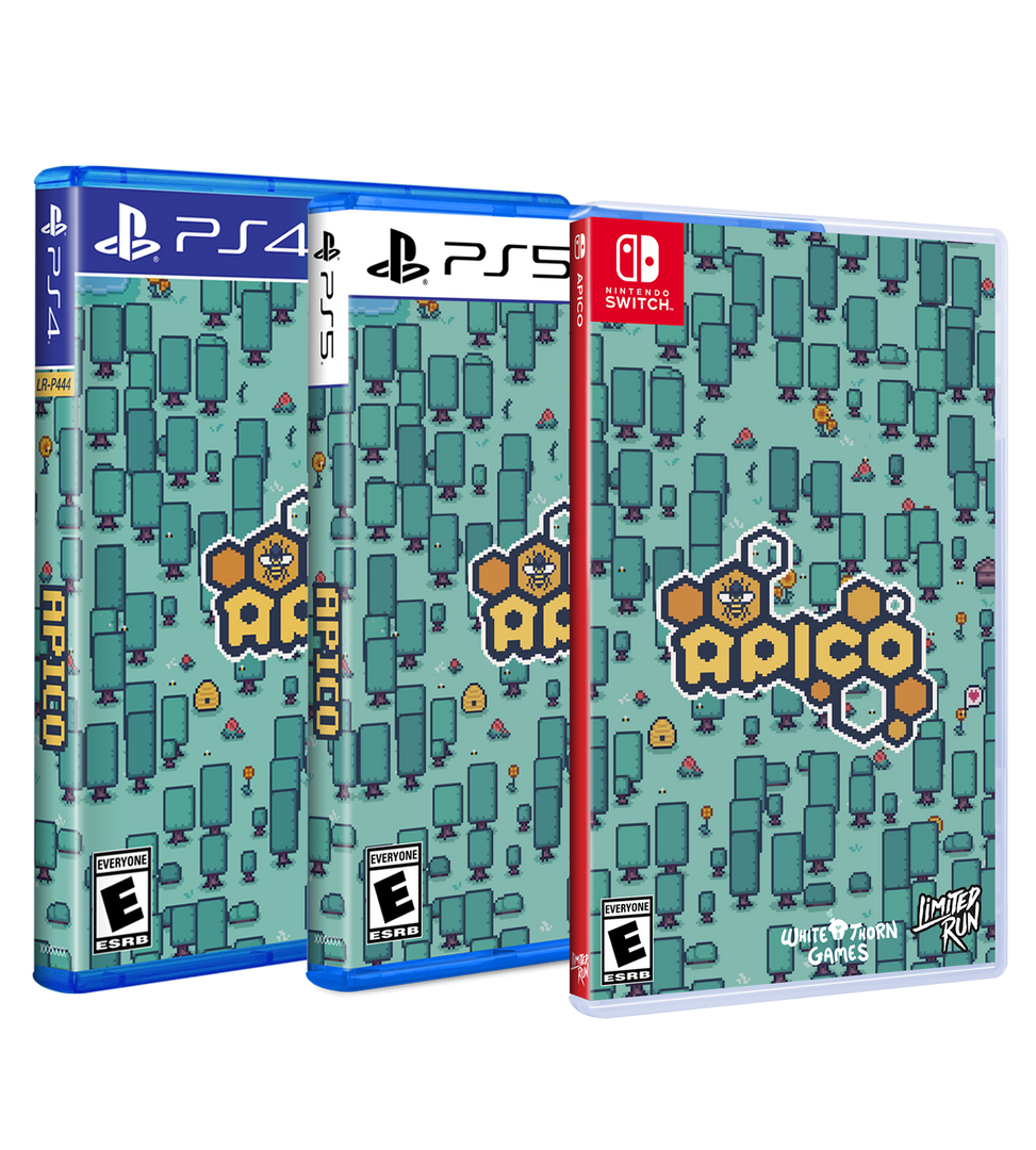 Three game cases for PlayStation 4, PlayStation 5, and Nintendo Switch with a patterned design and Apollo branding.