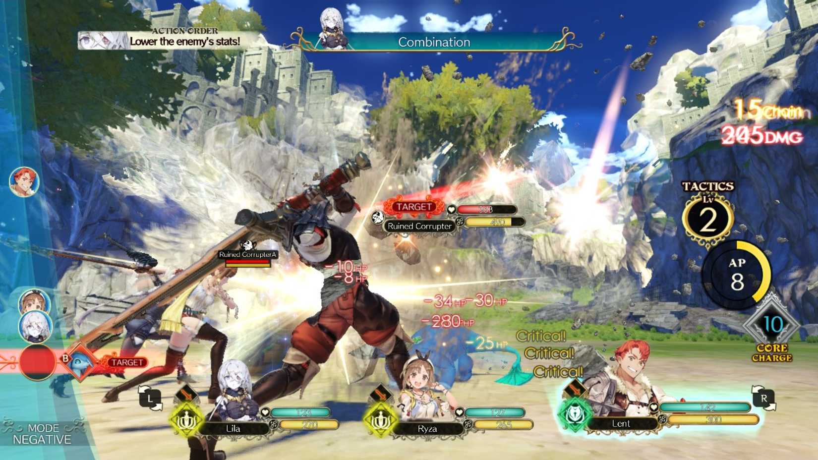 Action-packed scene from a video game with characters and combat elements.