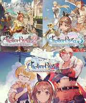 Collage of 'Atelier Ryza' game covers for PlayStation 5 with characters and settings.