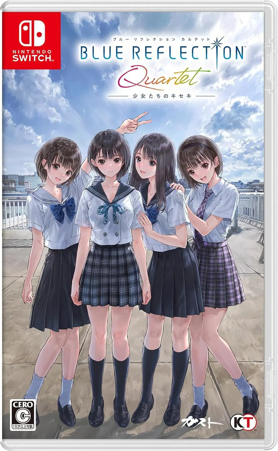 Game case for 'Blue Reflection: Quartet' on Nintendo Switch with four animated characters in school uniforms.