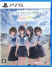 Video game cover for 'Blue Reflection: Quintet' with four animated characters on a blue border.