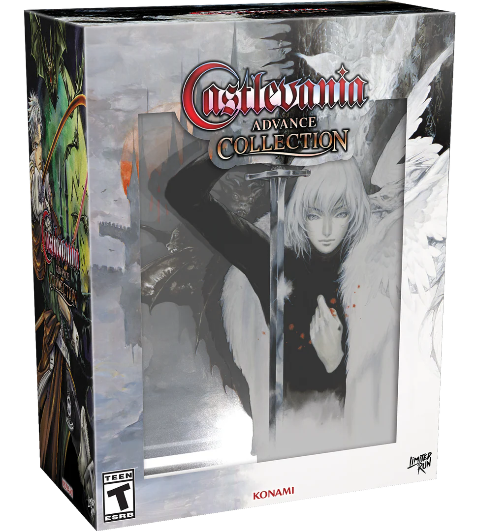 Castlevania Advance Collection packaging with character illustration and Konami branding.