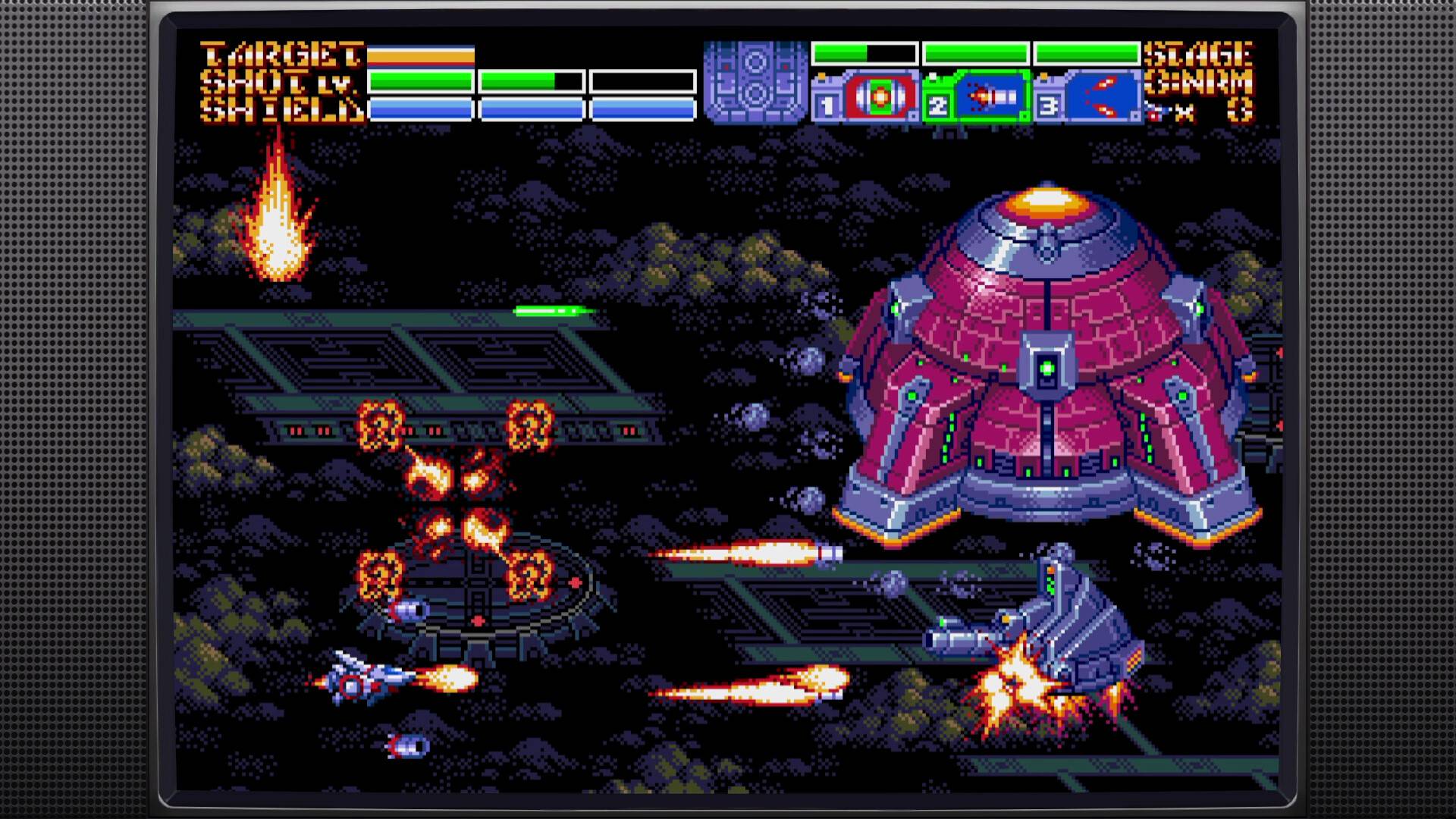 Vintage video game screen with space-themed graphics and text