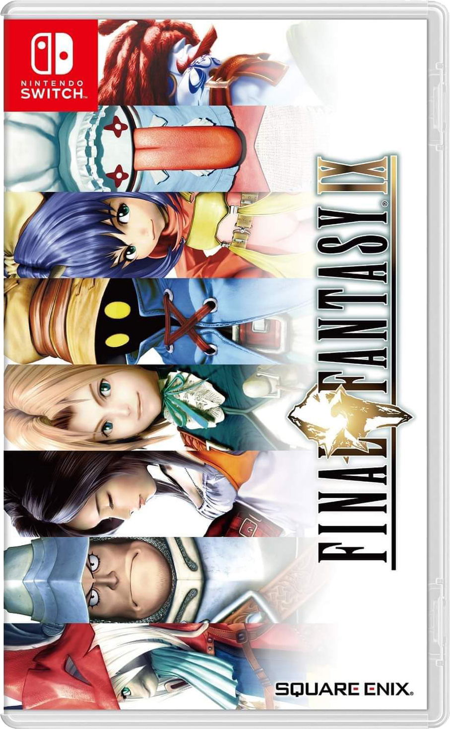 Final Fantasy IX packaging for Nintendo Switch with character images and Square Enix logo.
