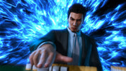 Character in a suit with blue energy effect in the background