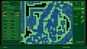 Game interface with map and navigation options on a green and blue background