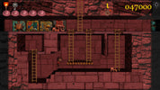 Game screen showing a dungeon level with platforms and a score counter.