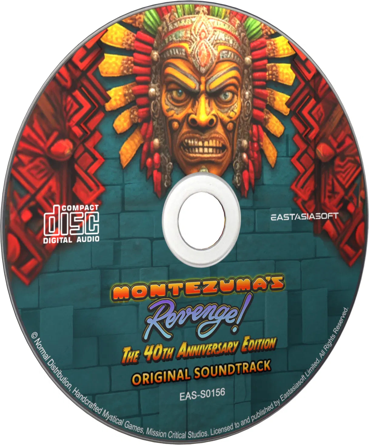 CD cover for 'Montezuma's Revenge! The 40th Anniversary Edition' soundtrack with colorful design and text.
