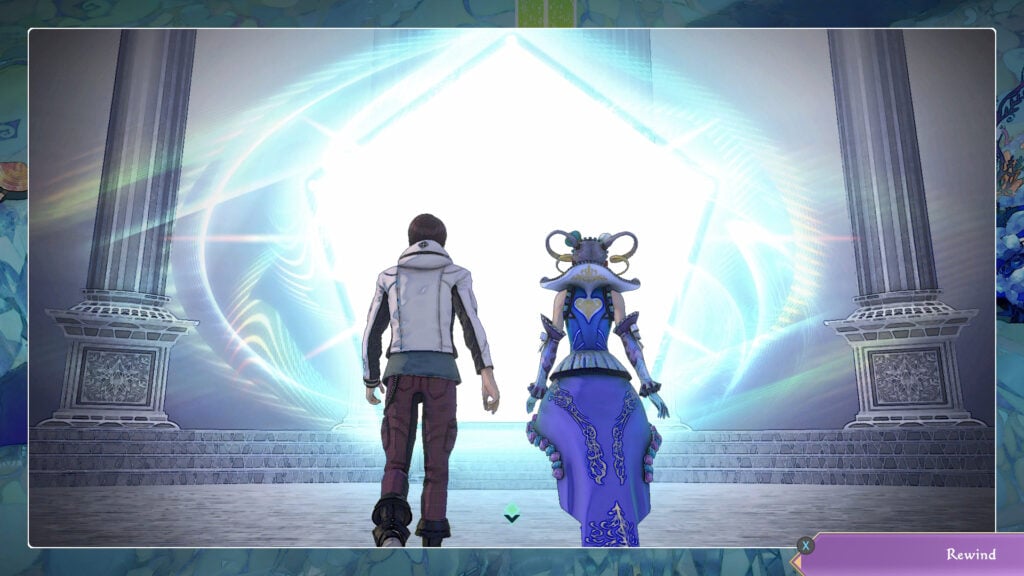 Two animated characters standing in front of a glowingportal.