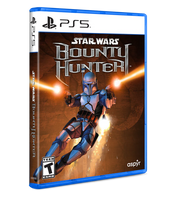 Game box for 'Star Wars: Bounty Hunter' on PS5 with character design and branding.