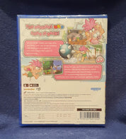 Back cover of a video game case with colorful graphics and text on a blue background