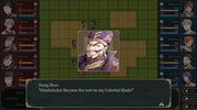 Character selection screen from a turn-based strategy game with character portraits and dialogue boxes.