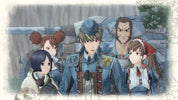 Animated characters in uniform sitting together with a blurred background
